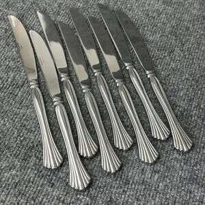 Pfaltzgraff Tracy II stainless dinner knives set of 8 fluted handle MCM revival